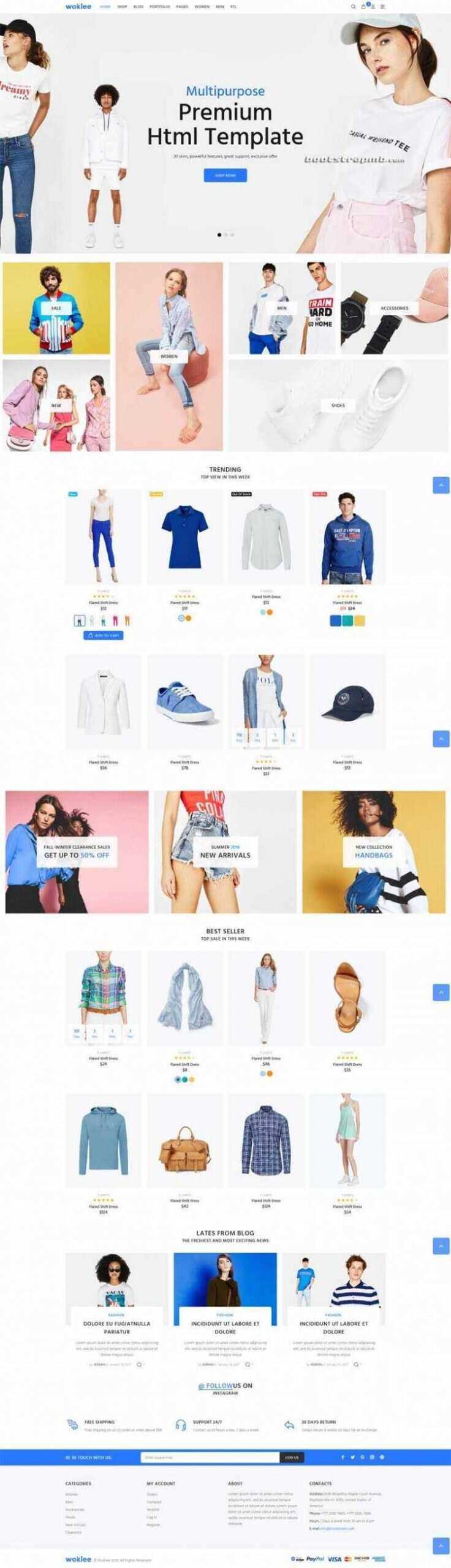 蓝色宽屏Bootstrap响应式服装购物商城 - 项目资源网