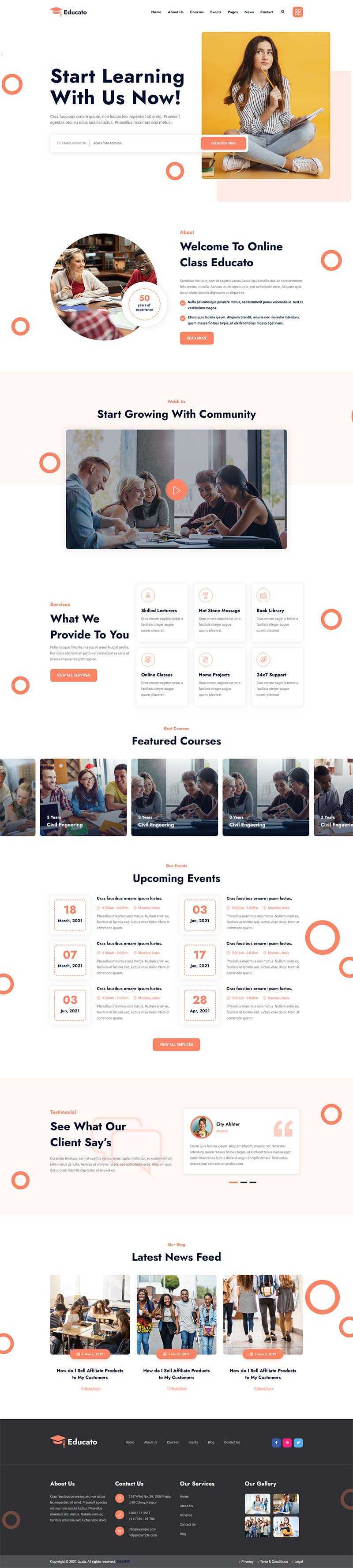 橘黄色响应式在线学习教育企业网站html模板 - 项目资源网