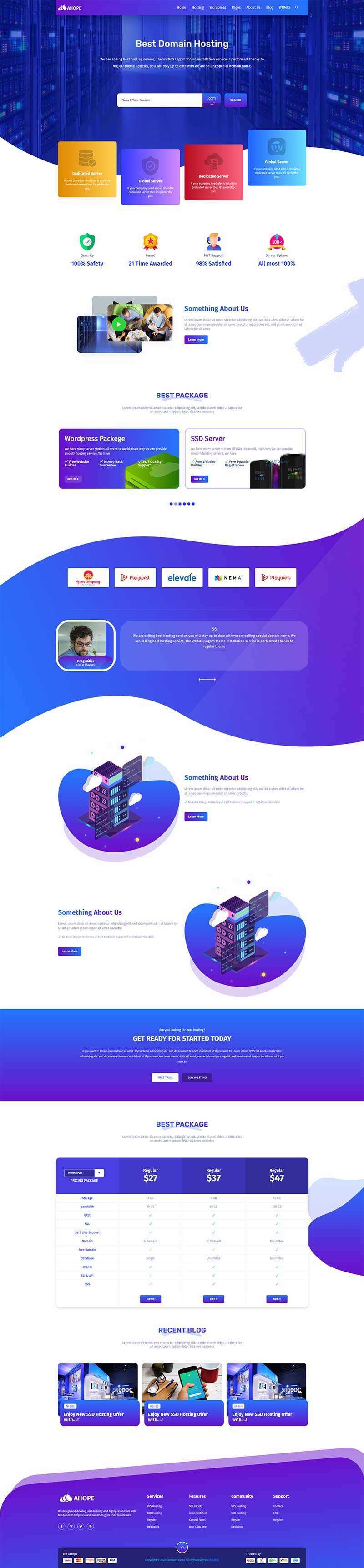 蓝色风格域名服务器托管服务公司网站html模板 - 项目资源网