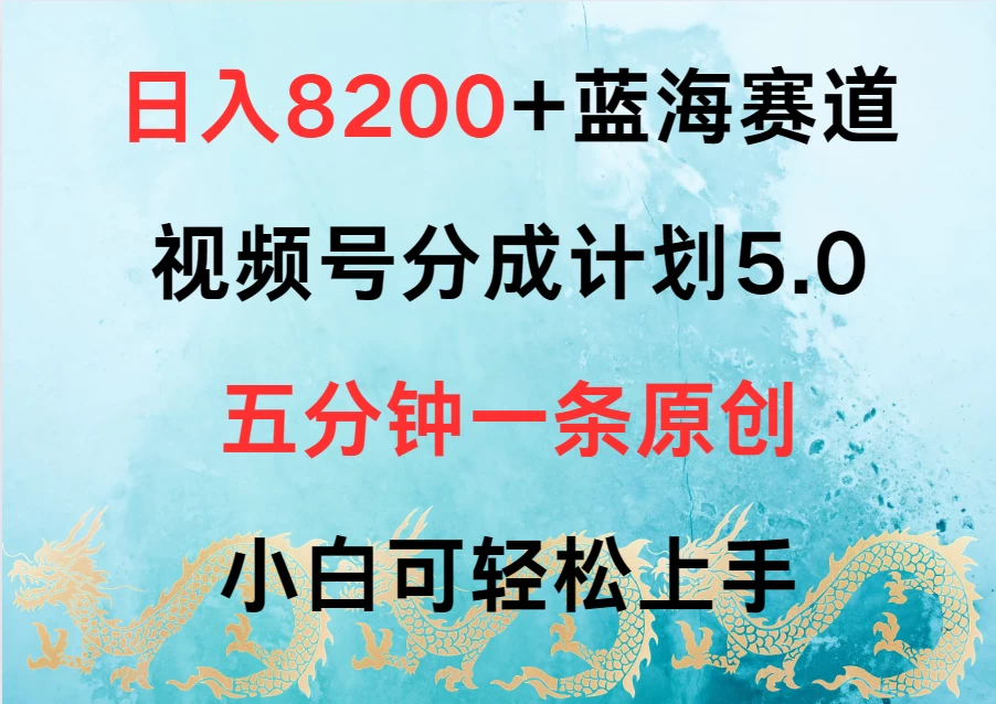 日入8200+蓝海赛道，视频号分成计划5.0，五分钟一条原创，小白可轻松上手 - 项目资源网