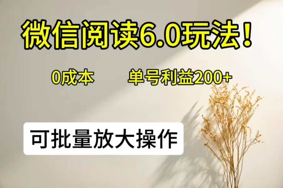 微信阅读6.0玩法！0撸，单号利益200+，可批量放大操作 - 项目资源网