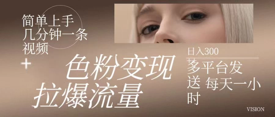 色粉变现，拉爆流量，简单上手几分钟一条视频，多平台发送每天一小时，日入300+ - 项目资源网