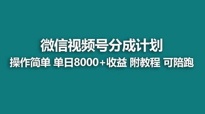 蓝海项目，视频号分成计划，单天收益 8000+，附玩法教程 - 项目资源网