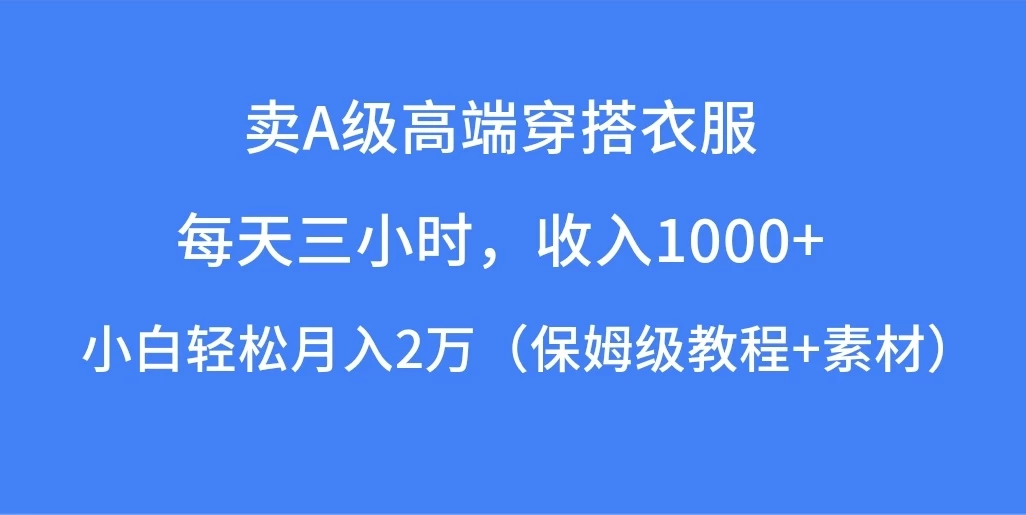 每天三小时，收入1000+，卖A级高端穿搭衣服，小白轻松月入2万，（保姆级教程+素材） - 项目资源网
