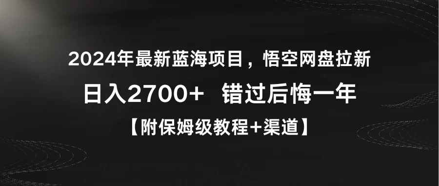 2024年最新蓝海项目，悟空网盘拉新，日入2700+错过后悔一年【附保姆级教程+渠道】 - 项目资源网