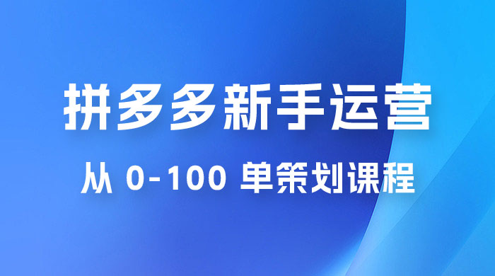 拼多多新手运营从 0-100 单策划课程，从零起步到爆单详细教程 - 项目资源网