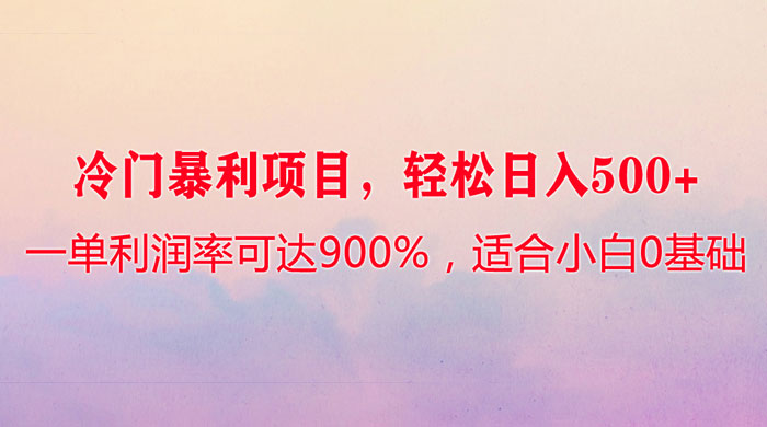 冷门暴利项目，一单利润率可达 900%，轻松日入 500+，适合小白 0 基础 - 项目资源网